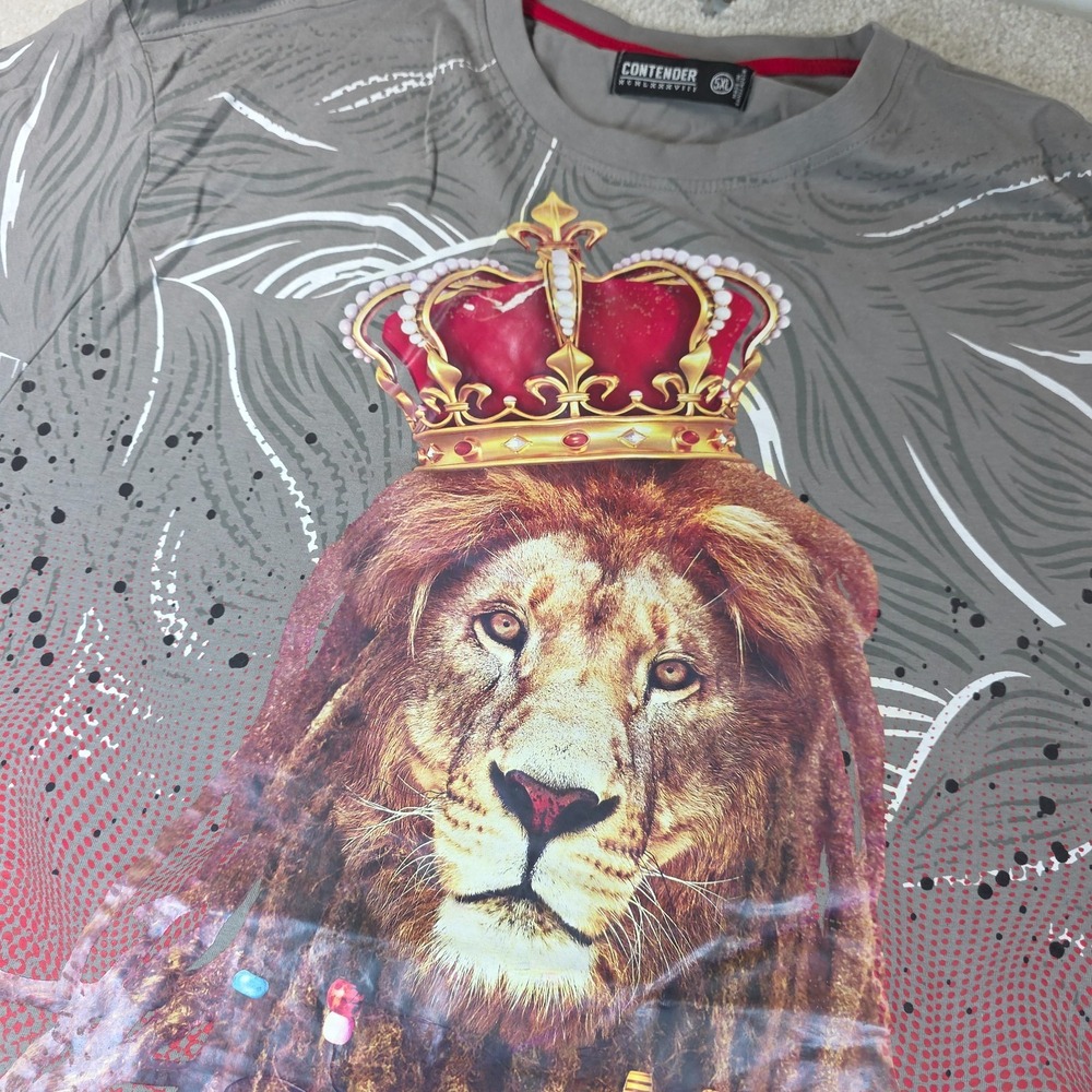 Contender T-Shirt Mens 5XL Gray King Lion‎ Print Hip Hop Streetwear Graphic Tee